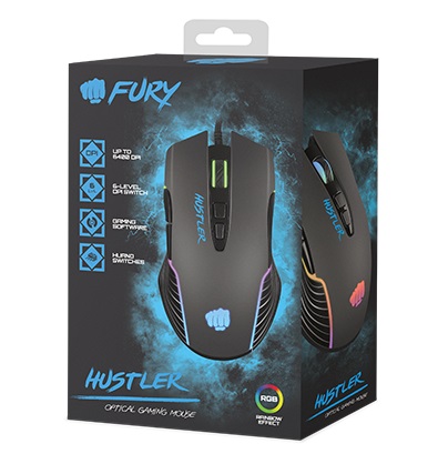 Rato ptico Fury Hustler Gaming 6400DPI Preto 4